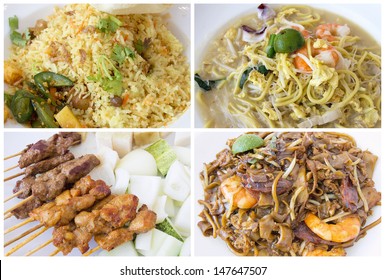 Southeast Asian Singapore Local Hawker Food Stall Dishes Closeup Collage