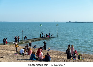 Southend, Essex, UK 4th April 2021: Visitors To Southends Seafront Enjoy The Relaxing Of UK Lockdown Restrictions On A Sunny Easter Bank Holiday Weekend.