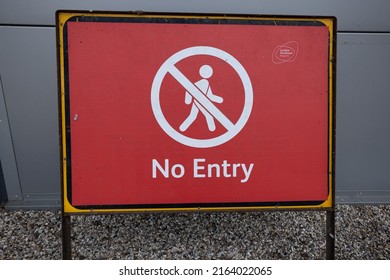 Southend on Sea, UK 25 May 2022 : Red and white no entry sign at London Southend airport (SEN) in UK   - Shutterstock ID 2164022065
