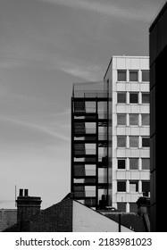 Southend-on-Sea, UK  July 27th 2022 An Office Block With External Staircase In Black And White