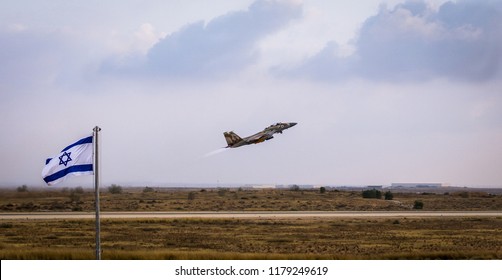 H̱aẕerim, Southern District, Israel - Jun 28, 2018: An Israeli Fighter Aircraft Takesoff In  The New Pilots Graduation Ceremony
