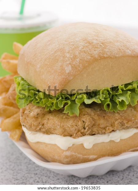 Southern Fried Chicken Fillet Burger Fries Stock Photo 19653835 ...