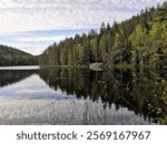 Southern Konnevesi National Park, Rautalampi, Finland, September 21 2024. Three mountain hike and visit to the viewpoints.  Beautiful landscapes and a challenging trail. Kitulampi.