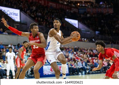 Southern Methodist Mustangs Forward Feron Hunt (1) And Houston Cougars Forward Fabian White Jr. (35) During A  Between The Houston Cougars And SMU Mustangs, 2/15/20, At Moody Coliseum, Dallas, Texas.