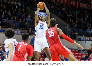 Southern Methodist Mustangs Forward Isiaha Mike (15) Shoots The Ball During A  Between The Houston Cougars And SMU Mustangs, 2/15/2020, At Moody Coliseum, Dallas, TX. SMU Defeated Houston In Overtime.