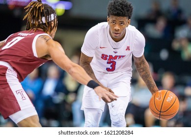 Southern Methodist Mustangs Guard Kendric Davis (3) And  Temple Owls Guard Alani Moore II (0) During A  Between The Temple Owls And SMU Mustangs January 18, 202, At Moody Coliseum, Dallas, TX