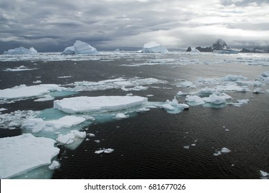 Southern Ocean Antarctica, Coastal Landscape With Ice Floe On Stormy Day