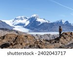 Southern Patagonian Ice fields with Cerro Murallon in the background and hiker