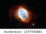 Southern Ring Nebula. Space collage from newest cosmic telescope. James webb telescope research of galaxies. Landscapes of Deep space. JWST. Elements of this image furnished by NASA.