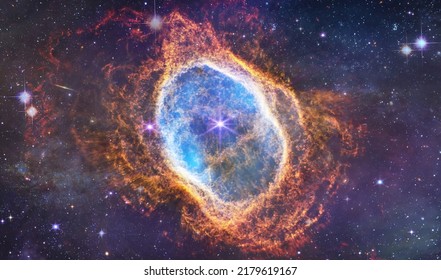 Southern Ring Nebula. Space collage from JWST. James webb telescope research of galaxies. Deep space. Elements of this image furnished by NASA  - Shutterstock ID 2179619167