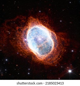 Southern Ring Nebula. Space collage from newest cosmic telescope. James webb telescope research of galaxies. Landscapes of Deep space. JWST. Elements of this image furnished by NASA. - Shutterstock ID 2185023413