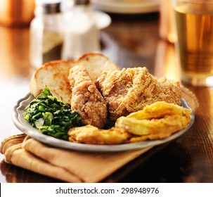 Southern Soul Food With Fried Chicken And Collard Greens