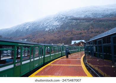 Southern steam engine train in the world at Ushuaia, Patagonia, Argentina Steam engine train arriving to the station in a snowing day in Patagonia. The Train of the End of the World. - Powered by Shutterstock