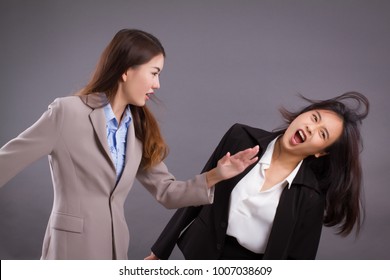 Southpaw Business Woman Beating Surprised Impact Slap To Competitor