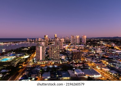 Southport And The Gold Coast Broadwater At Dusk, Queensland, Australia