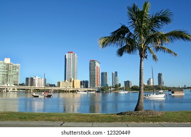 Southport on the Gold Coast Australia seen across the Nerang River from Main Beach.