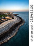 Southsea castle, Portsmouth, UK, Portrait image, drone photo, sea defence, coastal, erosion