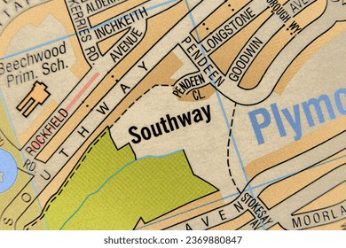 Southway, Devon, England, United Kingdom atlas map town name pencil sketch - Shutterstock ID 2369880847