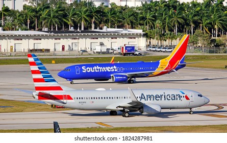 Southwest Airlines 737 and American Airlines 737 at FLL.
Fort Lauderdale, Florida, U.S.A.
December 21st, 2018