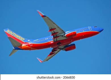 Southwest Airlines Airplane After Take Off With Blue Sky