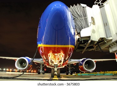 Southwest Airlines Plane At The Gate At Night