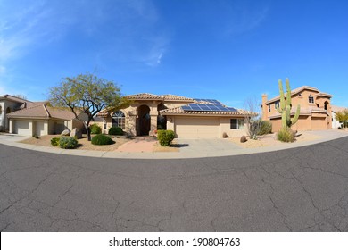 Southwestern Ranch Style House With Rooftop Solar Panels