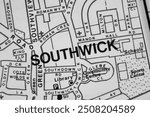 Southwick, West Sussex, United Kingdom colour atlas map town name in black and white