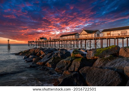 SOUTHWOLD, SUFFOLK, UK - MAY 24 : Sunrise over Southwold Pier in Suffolk on May 24, 2017