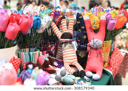 Souvenir dolls for sale on the street in Hanoi, Vietnam