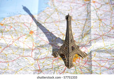 Souvenir Eiffel tower on the map on france