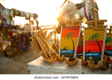 Souvenirs For Tourists At The Dock, Huanchaco Beach At Sunset, Trujillo, Peru