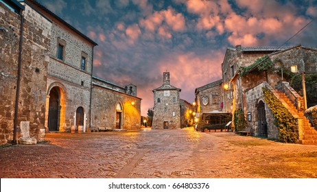 Sovana, Grosseto, Tuscany, Italy: ancient square in the old town of the medieval village founded in Etruscan times