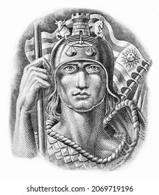"Sovereignty" allegory, Portrait from Uruguay Banknotes.