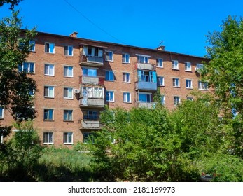 Soviet apartment building. Apartment block. Soviet architecture. Ust-Kamenogorsk (Kazakhstan)                          