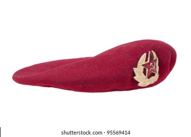 Soviet Army Airborne Forces Red Beret Isolated On White Background