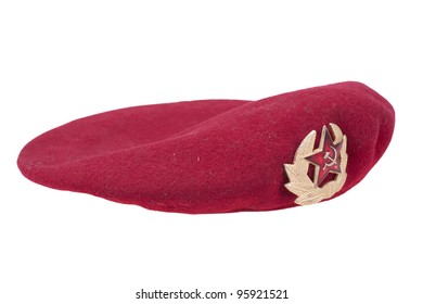 Soviet Army Airborne Forces Red Beret Isolated On White Background