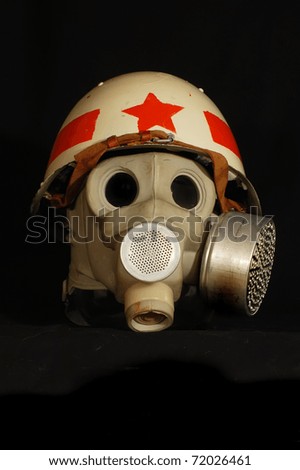 Soviet battle helmet. (M40)(1940) Painted for Military Police & gas mask
