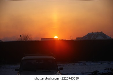 Soviet Car Vaz 2106 Against The Backdrop Of The Setting Sun