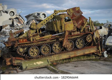 Soviet Military Engineering Vehicle, Buryakovka Radioactive Graveyard In Chernobyl, Autumn Season In Exclusion Zone, Ukraine