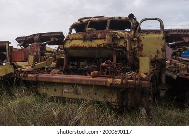 Soviet Military Engineering Vehicle, Buryakovka Radioactive Graveyard In Chernobyl, Autumn Season In Exclusion Zone, Ukraine