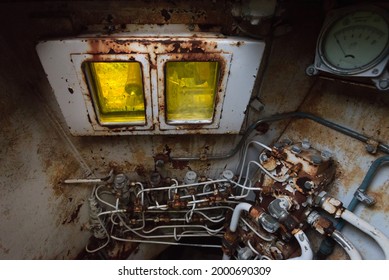 Soviet Military Engineering Vehicle Cockpit With Yellow Lead Glass For Radiation Protection In Chernobyl