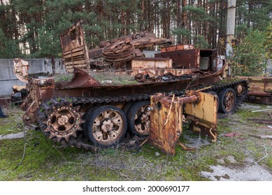 Soviet Military Engineering Vehicle Near Ghost Town Pripyat, Post Apocalyptic City, Chernobyl Exclusion Zone, Ukraine