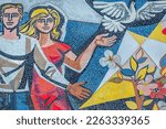 Soviet mural on DDR The Teacher House in Alexanderplatz , Berlin, Germany