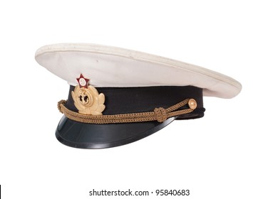 Soviet Navy Officer's Cap Isolated On A White Background