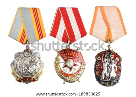 Soviet orders and awards isolated on white