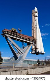 Soviet rocket used to launch a first man into space. Exposition on VDNH - exhibition center in Moscow, Russia