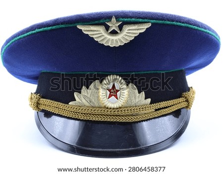 Soviet union air force cap. Close up photo. White background.