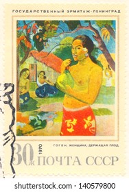 SOVIET UNION - CIRCA 1970: An old used Soviet Union postage stamp issued in honor of the great French Post-Impressionist painter Paul Gauguin (1848 - 1903); series, circa 1970