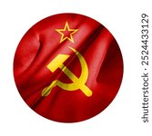 Soviet Union flag and cloth texture with circular pattern made on white background concept illustration. Double exposure hologram. Can be used as background or texture and news coverage