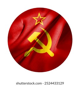 Soviet Union flag and cloth texture with circular pattern made on white background concept illustration. Double exposure hologram. Can be used as background or texture and news coverage